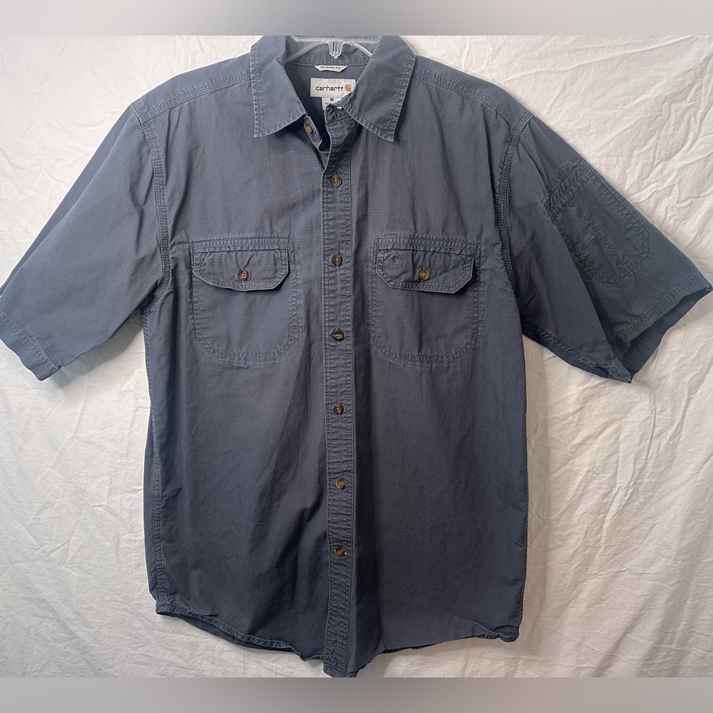 Carhartt Men’s Short Sleeve Button-Up Work Shirt Size Medium Blue